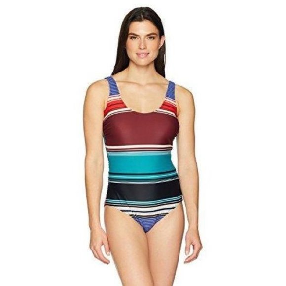 Coastal Blue Striped Strappy Back Swimsuit XL - Picture 2 of 3